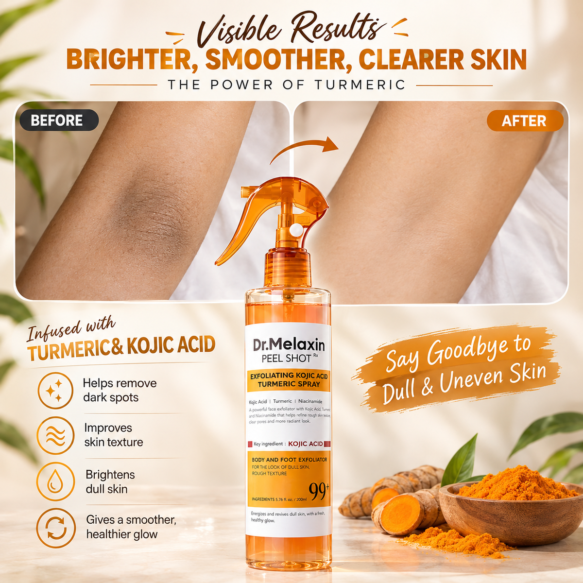 Kojic Acid Turmeric Exfoliating Spray – Body & Foot Glow | بخاخ الكوجيك أسيد والكركم لتقشير وتفتيح البشرة