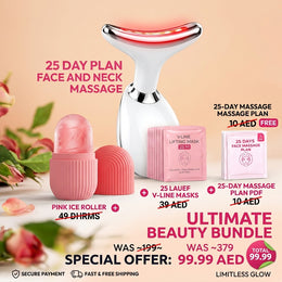 ✨Complete Electric Face & Neck Massager Kit + Ice Roller + 25 Face Masks   FOR 25 DAY COMPLETE SET/   مجموعة جهاز تدليك الوجه والرقبة الكهربائي