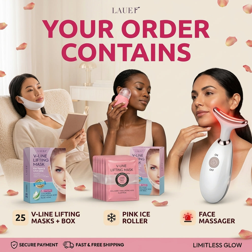 ✨Complete Electric Face & Neck Massager Kit + Ice Roller + 25 Face Masks   FOR 25 DAY COMPLETE SET/   مجموعة جهاز تدليك الوجه والرقبة الكهربائي