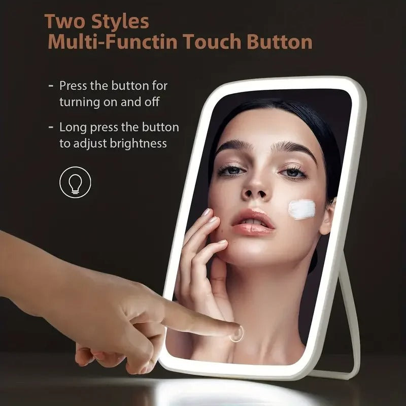 LumiGlow™ AuraFold LED Makeup Mirror – USB Rechargeable Vanity Mirror with 3 Light Modes