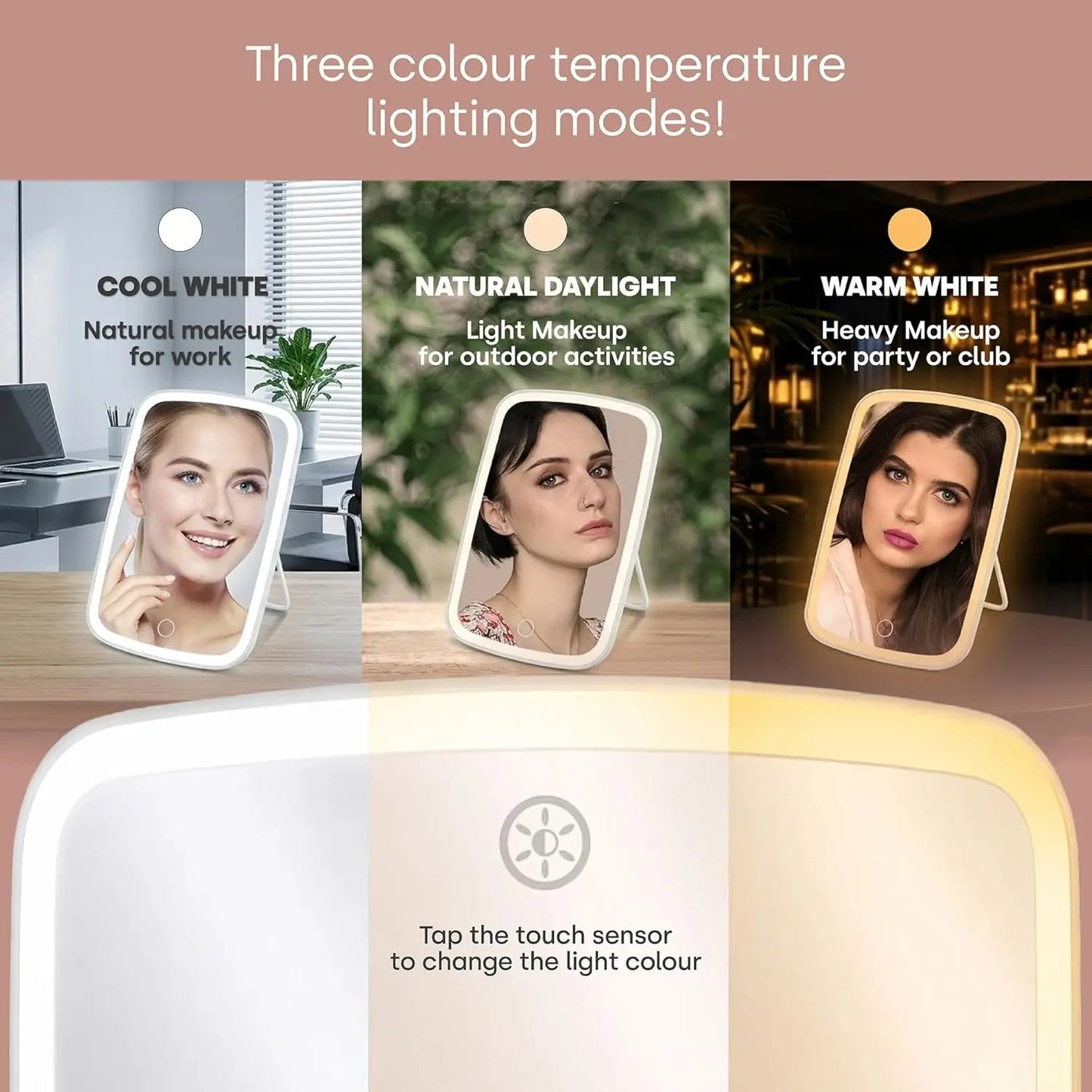 LumiGlow™ AuraFold LED Makeup Mirror – USB Rechargeable Vanity Mirror with 3 Light Modes