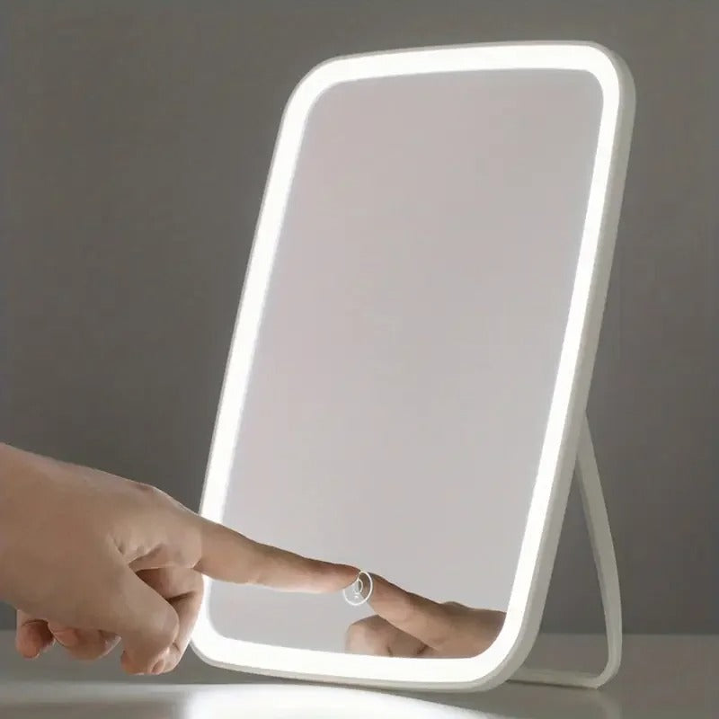 LumiGlow™ AuraFold LED Makeup Mirror – USB Rechargeable Vanity Mirror with 3 Light Modes