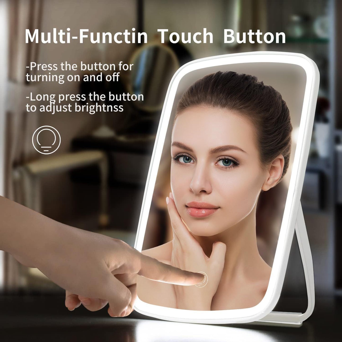 LumiGlow™ AuraFold LED Makeup Mirror – USB Rechargeable Vanity Mirror with 3 Light Modes